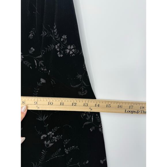 CDC Petites Black Velvet Floral Maxi Dress Size 6 Gothic y2K Romantic Front Slit - Picture 7 of 9